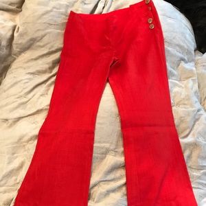 Heavy linen trousers side button slight flare